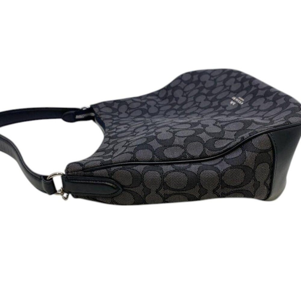 Coach Signature Zip-Top Hobo Bag – Black & Gray Monogram Canvas - Picture 4 of 14
